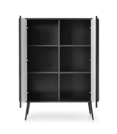 Zestaw mebli Zoya czarny nowoczesny design meblościanka do salonu lub pokoju dziennego zaoblony kształt brył ryflowane fronty