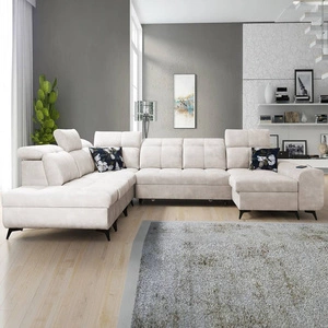 Narożnik z funkcją spania Buffalo X kremowy prawostronny funkcjonalny i komfortowy narożnik do pokoju z pojemnikami na pościel