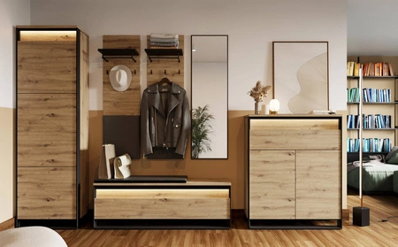 Lustro wiszące Quant 40 cm dąb artisan / czarny funkcjonalny dodatek do przedpokoju lub garderoby prostokątne lustro