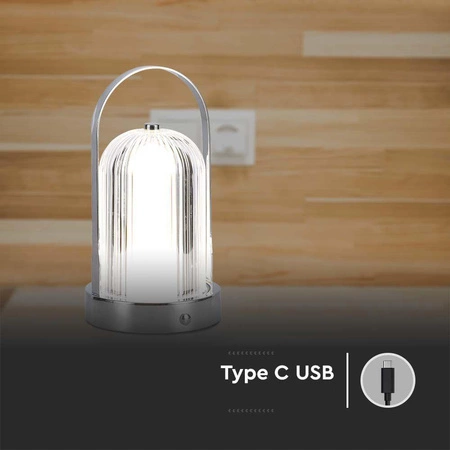 Lampka nocna Doro srebrna 1W 3000K-6000K designerska konstrukcja lampa stołowa w stylu nowoczesnym metalowa podstawa