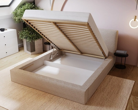 Łóżko tapicerowane Belli 180x200 ciemny beżowy stylowe łóżko z pojemnikiem na pościel wygodny zagłówek zachwyca eleganckim designem