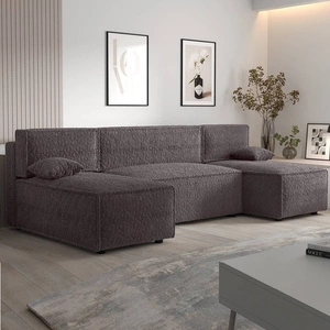 Narożnik z funkcją spania Brandon U grafitowy pojemnik na pościel miękka tkanina o charakterystycznej pętelkowej powierzchni