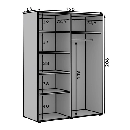 Szafa z lustrem Osma 150 cm biały / czarny oryginalny design drzwi szafy na ubrania wzbogacone uchwytami krawędziowymi prosta forma