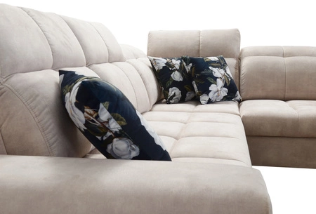 Narożnik z funkcją spania Buffalo III grafitowy prawostronny komfortowy narożnik o estetycznym wykończeniu z pojemnikami na pościel