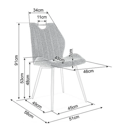 Krzesło tapicerowane Arco 43x51 cm beżowe nowoczesne oraz funkcjonalne krzesło z metalowymi nogami
