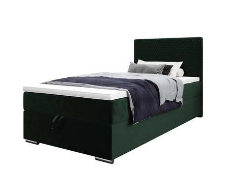 Łóżko kontynentalne Fargo 100x200 butelkowa zieleń w nowoczesnym skandynawskim stylu z tapicerowanym zagłówkiem łóżko z pojemnikiem