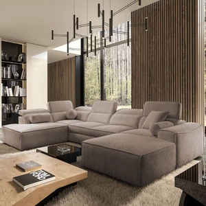 Narożnik z funkcją spania Viano VI jasny brąz prawostronny designerski narożnik do nowoczesnych aranżacji dwa pojemniki na pościel