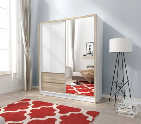 Szafa przesuwna Cento 154 cm biały / dąb sonoma nowoczesny design szafa idealna do garderoby sypialni lub przedpokoju