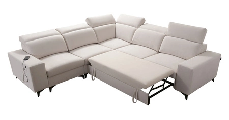 Narożnik z funkcją spania Kelly Sleek III brązowy lewostronny elegancki narożnik do salonu z dwoma pojemnikami na pościel