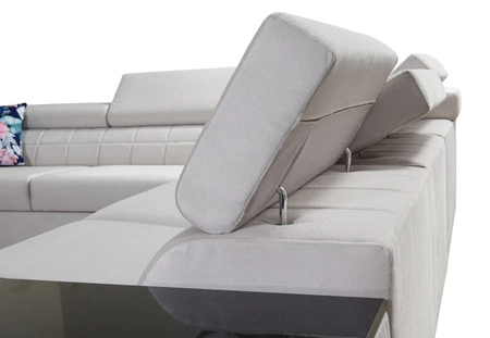 Narożnik z funkcją spania Belvi II szary prawostronny elegancki i ergonomiczny narożnik do salonu praktyczny schowek w boczku