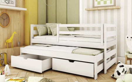 Łóżko dziecięce Tori 80x160 cm białe łóżko 2 osobowe wysuwane do pokoju dziecka solidna konstrukcja łóżko dziecięce wykonane z litego drewna sosnowego