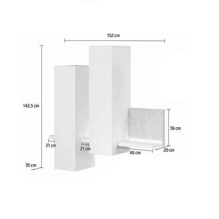 Witryna wisząca Bota biała / beton colorado asymetryczna bryła w stylu nowoczesnym odporna na uszkodzenia bardzo funkcjonalna