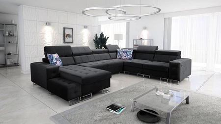 Narożnik z funkcją spania Hampton VIII czarny lewostronny nowoczesny design narożnik rozkładany do salonu funkcjonalna dostawka