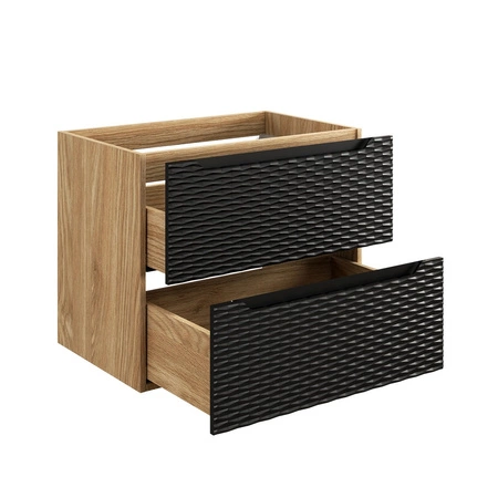 Szafka pod umywalkę Ocean 70 cm dąb olejowany / czarny designerska szafka z szufladami ryflowania w kształcie fal frezowane uchwyty