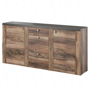 Komoda z szufladami Larona 176 cm orzech satin / touchwood nowoczesny design idealna komoda do salonu sypialni lub biura prosta forma