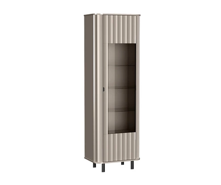 Witryna Novado 65 cm clay grey witryna z szufladą front ozdobiony dekorem jodełki elementy z bezpiecznego szkła stylowe czarne uchwyty