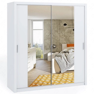 Szafa przesuwna z lustrem Rico 200 cm biała funkcjonalny mebel w stylu klasycznym szafa dedykowana do sypialni lub przedpokoju