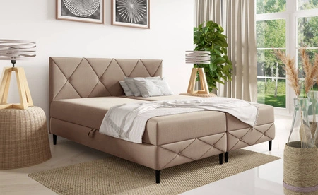 Łóżko kontynentalne Noren 160x200 beżowe nowoczesna forma łóżka do sypialni pojemniki na pościel klasyczne pikowanie na wezgłowiu