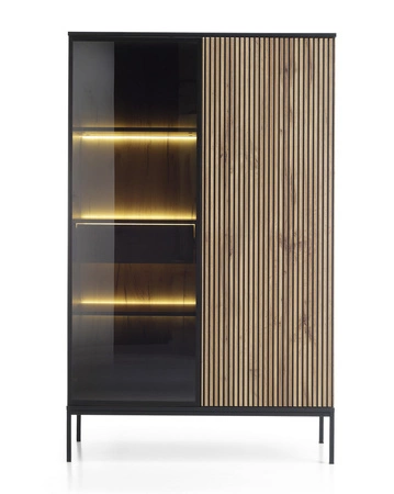 Witryna Amma 104 cm czarny / dąb wotan witryna z szufladą nowoczesna forma stylowe wykończenie salonu system push to open