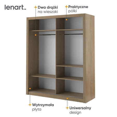 Szafa przesuwna z lustrem Arti 180 cm dąb shetland pojemna szafa do przedpokoju drzwi szafy wykończone lustrami w ciekawej konfiguracji