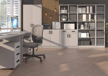 Szafka z szufladami Makana jasny szary funkcjonalny mebel do biura gabinetu lub pokoju młodzieżowego