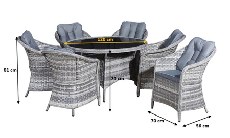 Zestaw mebli ogrodowych Moderno Grande szary elegancki design duży zestaw mebli do ogrodu z okrągłym stolikiem kawowym