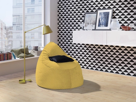 Pufa Rest żółta nowoczesny design pufy wykonanie z miękkiej tkaniny minky wszyty zamek ułatwiający czyszczenie
