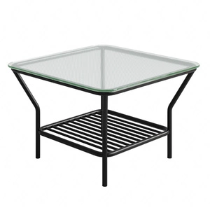 Stolik ogrodowy Teneryfa 62x62 cm czarny stylowy stolik do ogrodu o nietypowej konstrukcji ornamentowe szkło hartowane na blacie