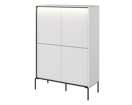 Komoda wysoka Trend 98 cm biała elegancka i stylowa komoda o wyjątkowym charakterze ryflowane fronty z oświetleniem LED