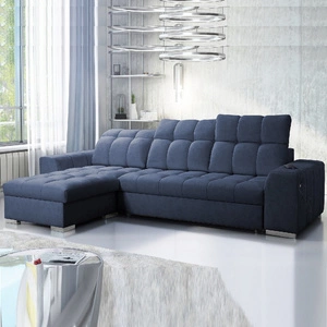 Narożnik z funkcją spania Luigi niebieski lewostronny narożnik z dwoma pojemnikami na pościel tkanina o ciekawej strukturze