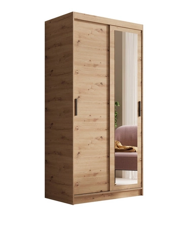Szafa przesuwna z lustrem Hailey 100 cm dąb artisan prosta forma i minimalistyczny wygląd szafa idealnie wpasuje się do każdego wnętrza