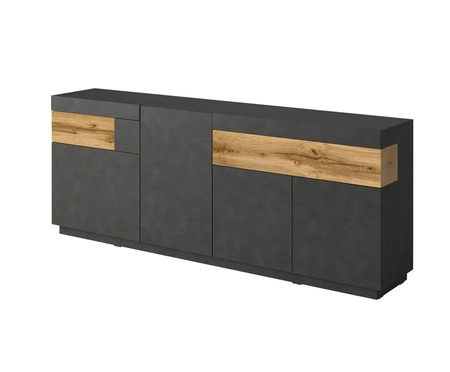 Komoda z szufladami Silke 219 cm matera / dąb wotan nietuzinkowa komoda idealna do nowoczesnych wnętrz push to open