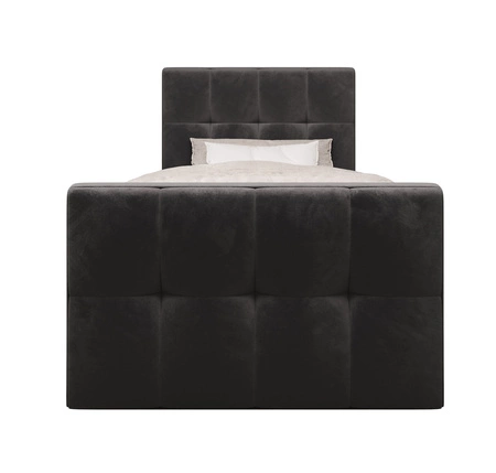 Łóżko kontynentalne Manhattan 120x200 szare w nowoczesnym skandynawskim stylu z tapicerowanym zagłówkiem i zanóżkiem łóżko z pojemnikiem