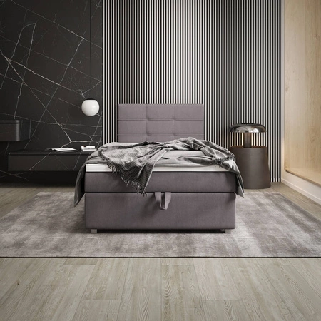 Łóżko kontynentalne Fresno 120x200 szare w nowoczesnym skandynawskim stylu z tapicerowanym zagłówkiem łóżko z pojemnikiem