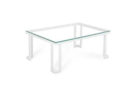 Stolik ogrodowy Ibiza 60x90 cm biały nowoczesny design stolika blat wykonany ze szkła hartowanego doskonała propozycja na taras