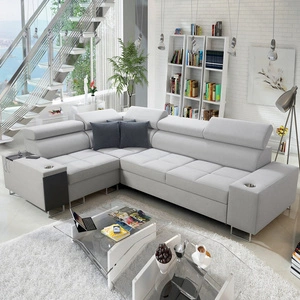 Narożnik z funkcją spania Dafni II szary popiel lewostronny velvet narożnik z pojemnikiem na pościel szuflada z pełnym wysuwem