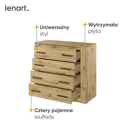 Komoda z szufladami Arti 100 cm dąb artisan minimalistyczny design klasyczna forma idealna komoda do salonu lub pokoju dziennego