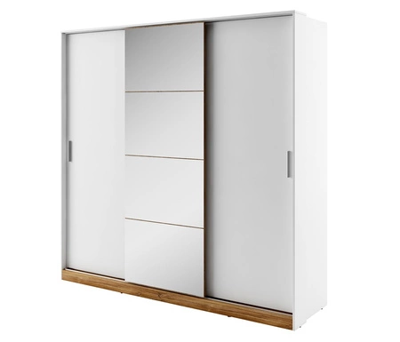 Zestaw mebli do sypialni Dentro biały / dąb stirling stylowy design komplet mebli do sypialni z szafą zagłówek łóżka z oświetleniem