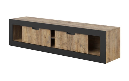 Szafka RTV Tudor 180 cm dąb samdal / czarny z drzwiami przesuwnymi idealna do wnętrz w stylu industrialnym do salonu lub pokoju dziennego