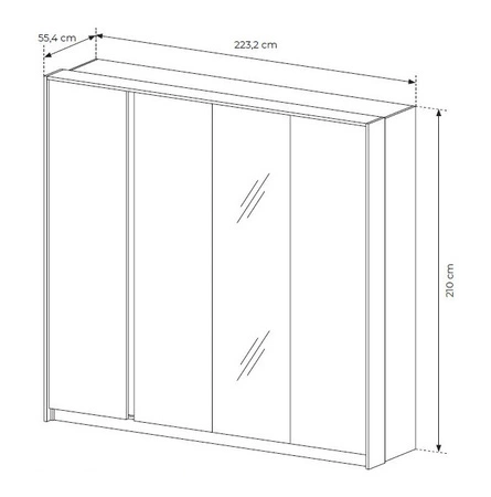 Szafa z lustrem Beloit 223 cm beżowa nowoczesna forma oryginalne pionowe podświetlenie LED idealna szafa do sypialni