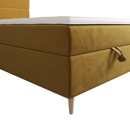 Łóżko kontynentalne Bing 100x200 musztardowe w nowoczesnym skandynawskim stylu z tapicerowanym zagłówkiem łóżko z pojemnikiem