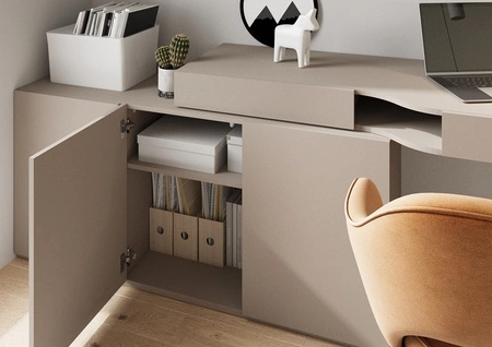 Biurko z kontenerkiem i komodą Woow 321 cm clay grey prawe praktyczne i uniwersalne biurko z szufladami z opcją obustronnego montażu