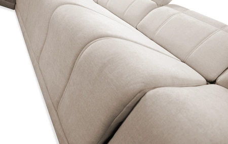 Narożnik z funkcją spania Cetara XII kremowy lewostronny stylowy design komfortowe przesuwane oparcia dwa pojemniki na pościel