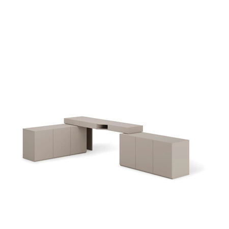 Biurko narożne Woow 338x141 cm clay grey lewe uniwersalne biurko z szufladami z opcją obustronnego montażu duże szafki w zestawie