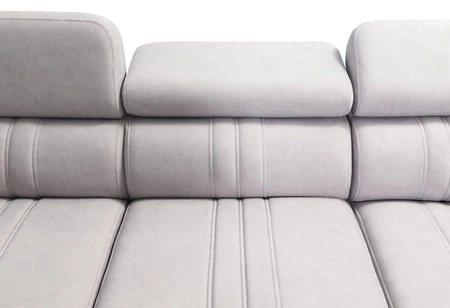 Narożnik z funkcją spania Castel VII różowy prawostronny stylowy narożnik z pojemnikiem na pościel i regulowanymi zagłówkami