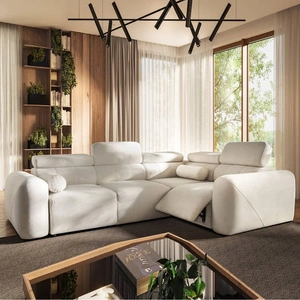 Narożnik z funkcją spania Cantare II Lux kość słoniowa prawostronny komfortowy narożnik z podnoszonym podnóżkiem miękka tkanina