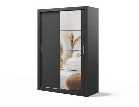 Szafa przesuwna z lustrem Arti 150 cm czarna funkcjonalna szafa do sypialni lub pokoju młodzieżowego drzwi szafy wykończone lustrami