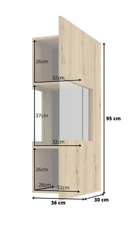Szafka wisząca Ava 36 cm dąb artisan / czarny elegancka witryna do salonu idealna do każdego wnętrza elementy z bezpiecznego szkła hartowanego