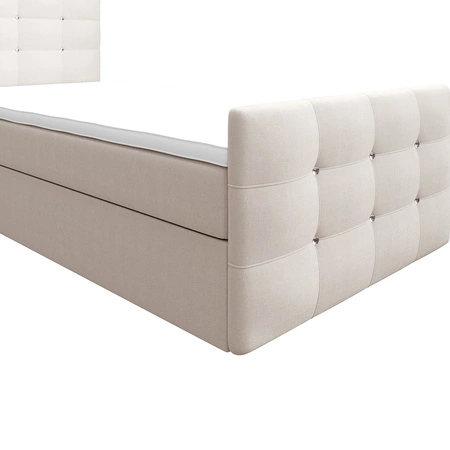 Łóżko kontynentalne Kansas 100x200 beżowe w nowoczesnym skandynawskim stylu z tapicerowanym zagłówkiem oraz zanóżkiem