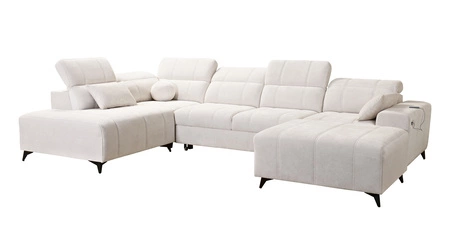 Narożnik z funkcją spania Penejos VI zielony prawostronny stylowy narożnik rozkładany z dwoma pojemnikami na pościel trwała tkanina